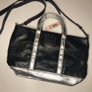 Victoria's Secret Black and Silver Crossbody Bag